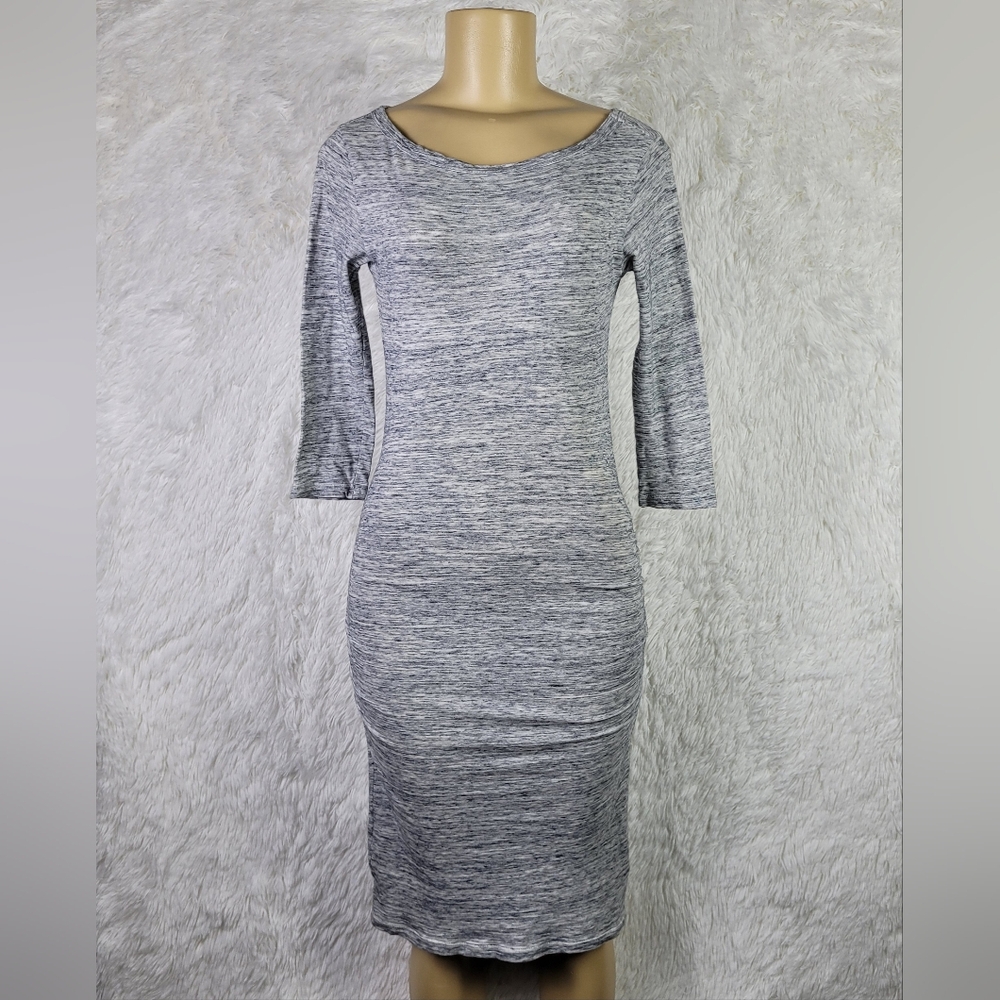 Sz 1/Small Standard James Perse Heather Gray 3/4 Sleeve Ruched Midi Dress